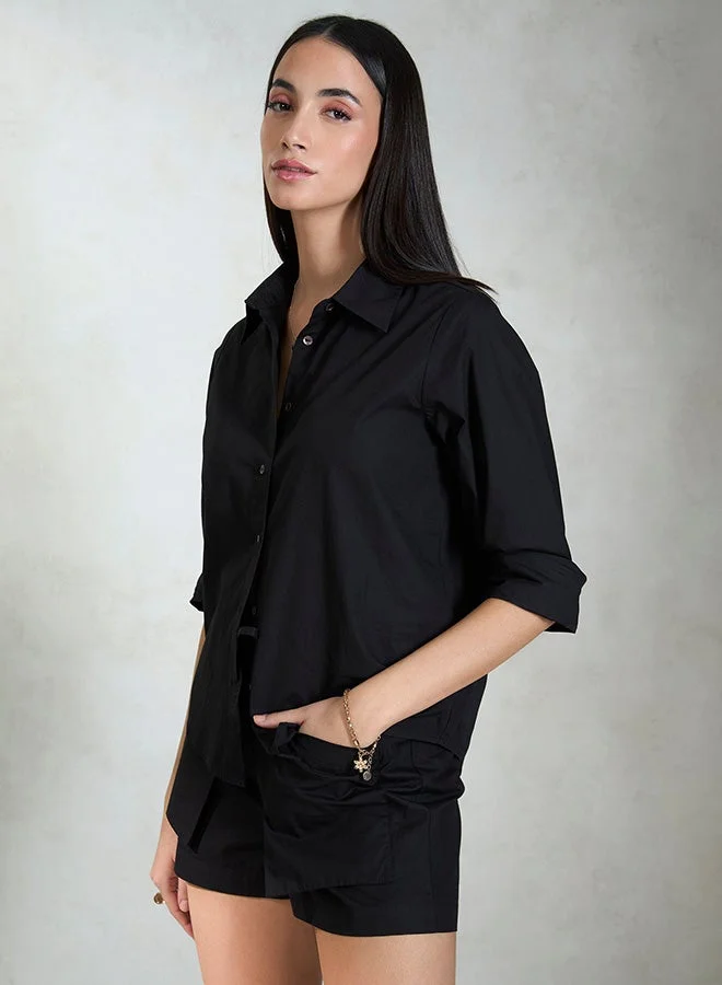 Virgio  VIRGIO 100% Cotton Black Shirt With Long Sleeves  | Best Price UAE