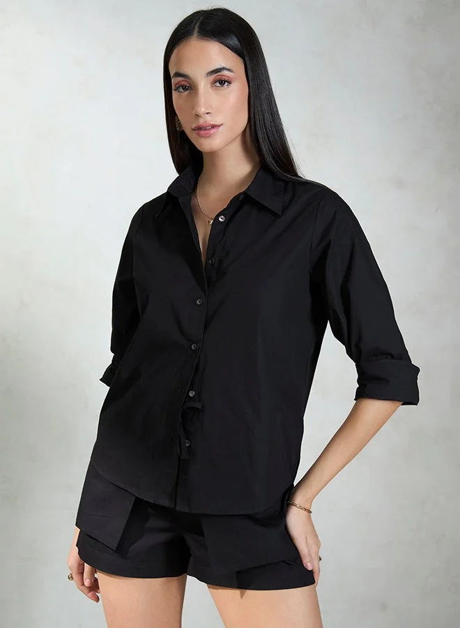 VIRGIO 100% Cotton Black Shirt With Long Sleeves