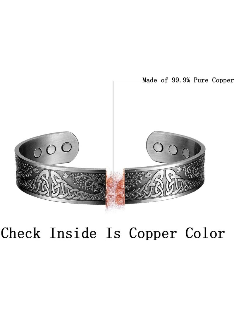 أوزيغالور سلسلة كوبر للرجال، 99.99% كوبر نقي سلسلات مغناطيسية، شجرة الحياة قطعة خاتم متعديلة هدية (فضي) - Image 4