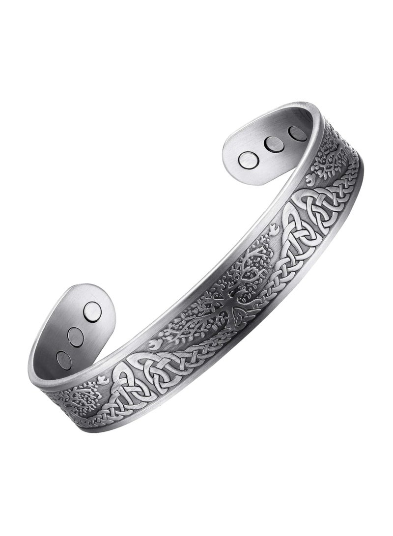 أوزيغالور سلسلة كوبر للرجال، 99.99% كوبر نقي سلسلات مغناطيسية، شجرة الحياة قطعة خاتم متعديلة هدية (فضي) - Image 1