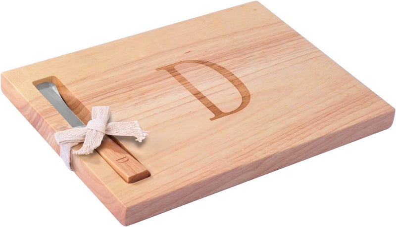 Miicol Wood Charcuterie Board, Monogram Cheese Board 10 Inch, Personalized Initial Cutting Board with Spreader, Unique Housewarming Gift, Ideal for Kitchen, Home, Letter D - Image 1