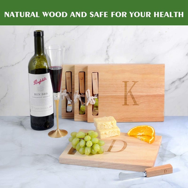 Miicol Wood Charcuterie Board, Monogram Cheese Board 10 Inch, Personalized Initial Cutting Board with Spreader, Unique Housewarming Gift, Ideal for Kitchen, Home, Letter D - Image 3