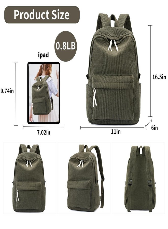 Tanweibago School Backpack for Girls Corduroy Bookbag 16inch Elementary Primary Preschool for Teen Boys Girl Travel Casual Daypacks (Green) - Image 4