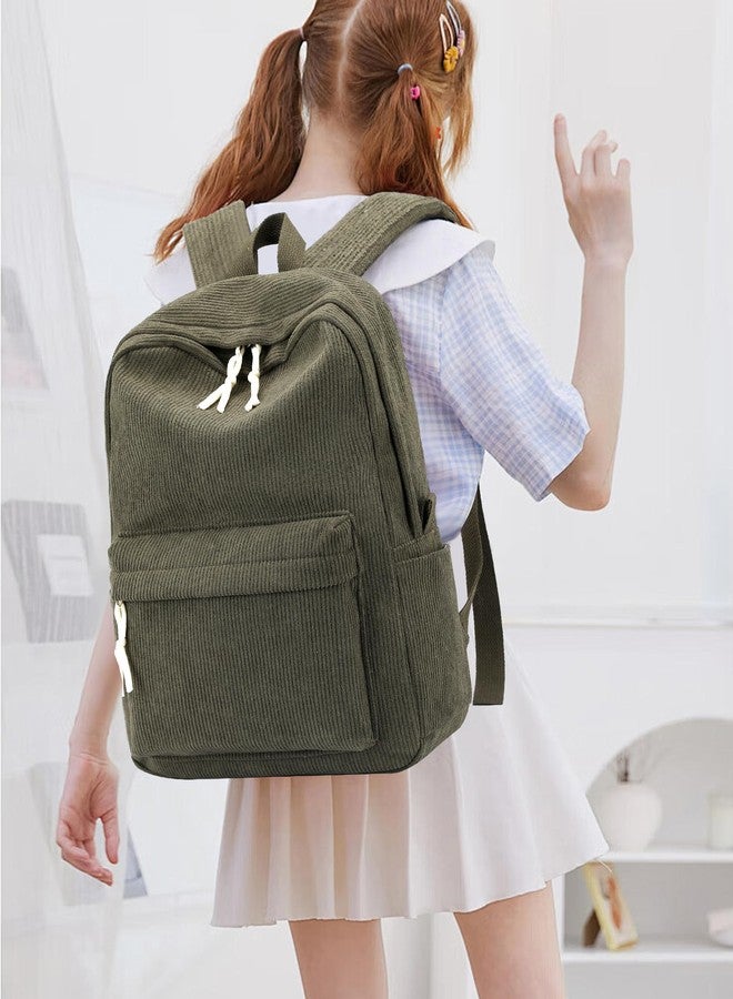 Tanweibago School Backpack for Girls Corduroy Bookbag 16inch Elementary Primary Preschool for Teen Boys Girl Travel Casual Daypacks (Green) - Image 5