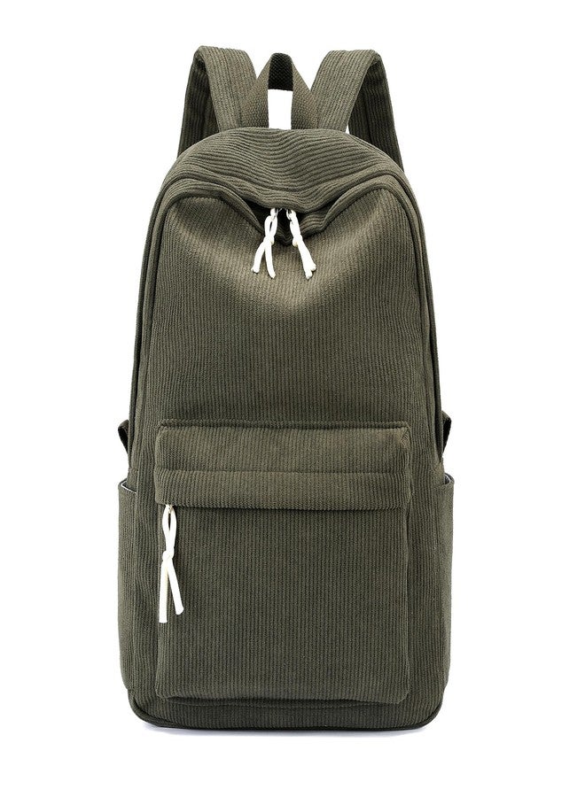 Tanweibago School Backpack for Girls Corduroy Bookbag 16inch Elementary Primary Preschool for Teen Boys Girl Travel Casual Daypacks (Green) - Image 1