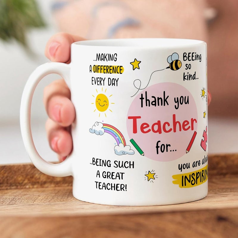 Visibee Thank You Teacher Mug Best Teacher Gift Ceramic 325ml Coffee Mug FPM714 - Image 1
