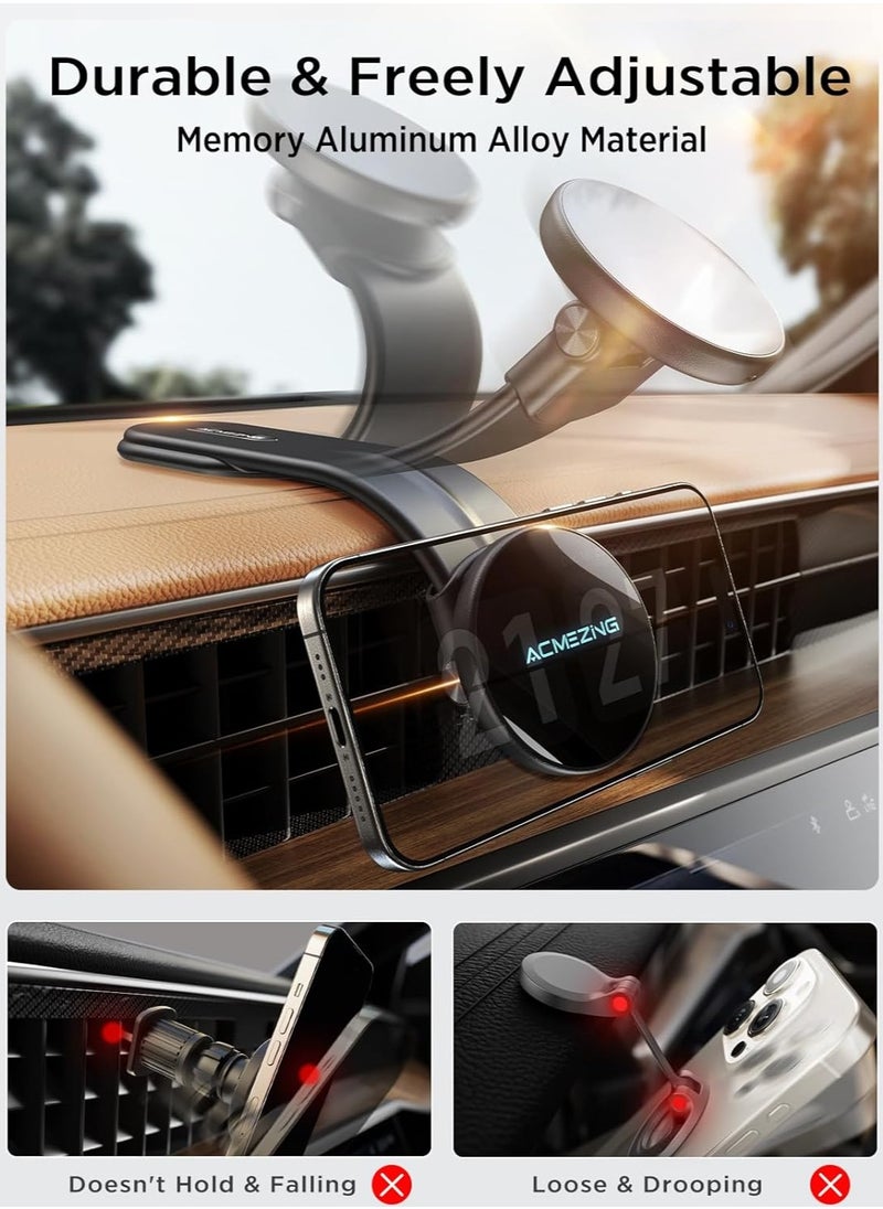 Denx - Car Mount Holder, MagSafe Adjustable Aluminum Alloy Arm, Relocatable Car Phone Holder, Magnetic Wireless Fast Charging, Cell Phone Holder, Black - Image 1