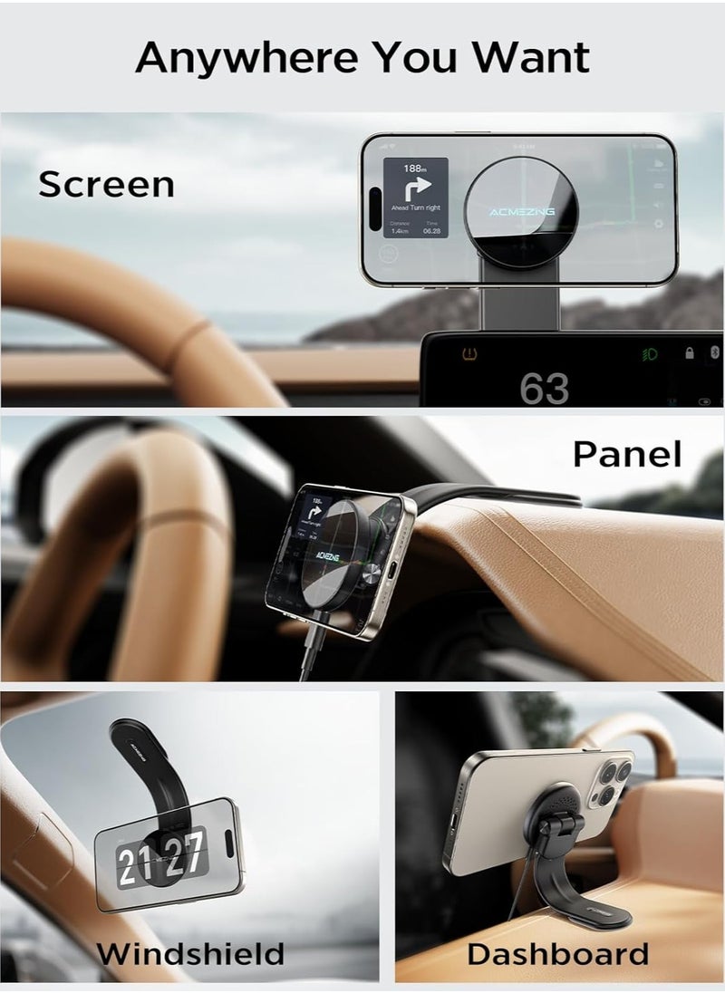Denx - Car Mount Holder, MagSafe Adjustable Aluminum Alloy Arm, Relocatable Car Phone Holder, Magnetic Wireless Fast Charging, Cell Phone Holder, Black - Image 1
