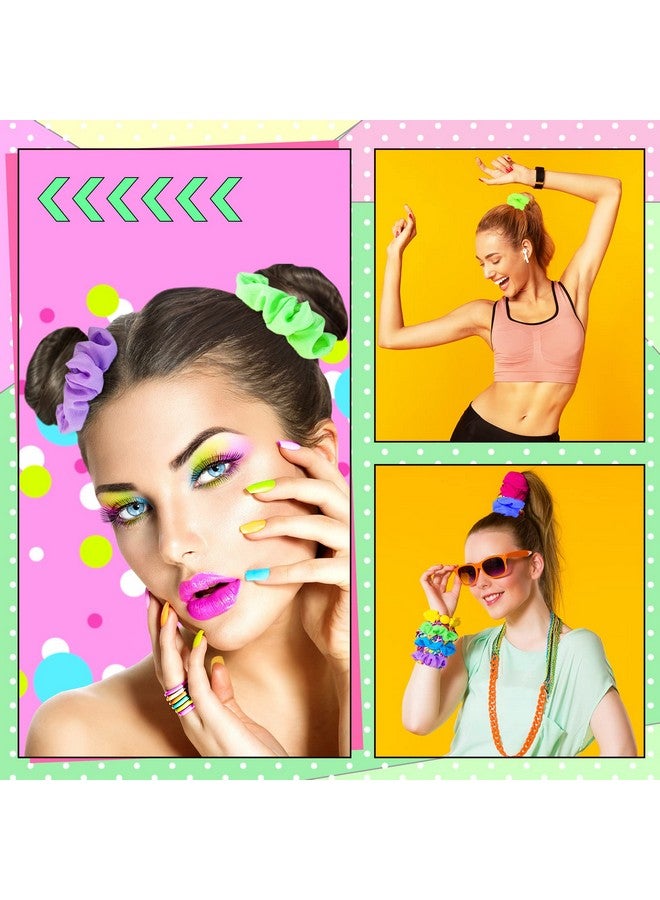 XunYee 48 Pcs 80S Neon Scrunchies Bulk For Hair 80S Soft Hair Scrunchies With Thick Elastic Bands Bobbles Neon Hair Ties Ropes Color Ponytail Scrunchy For Party Accessories Women And Girls 6 Solid Colors - Image 3