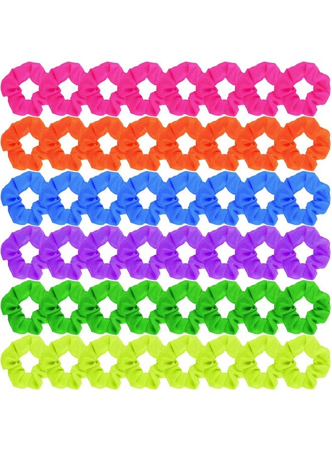 XunYee 48 Pcs 80S Neon Scrunchies Bulk For Hair 80S Soft Hair Scrunchies With Thick Elastic Bands Bobbles Neon Hair Ties Ropes Color Ponytail Scrunchy For Party Accessories Women And Girls 6 Solid Colors - Image 1
