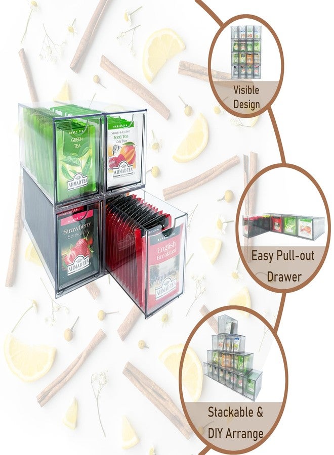 AZEZO 4-Pack Tea Bag Drawers Organizer - 4 Clear Plastic Drawer Tea Bag Holder; Stackable & Portable; Wider Size; Well-Organized Storage for Tea Bags & Kitchen Essentials - Image 3