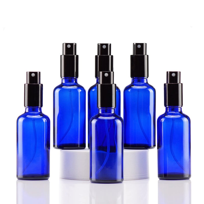 YIZHAO Blue Glass Spray Bottles 2oz with Small Fine Mist Spray Metal Cap Refillable for Essential OilTravelCleaningPerfumeAromatherapyMakeup 6 Pcs