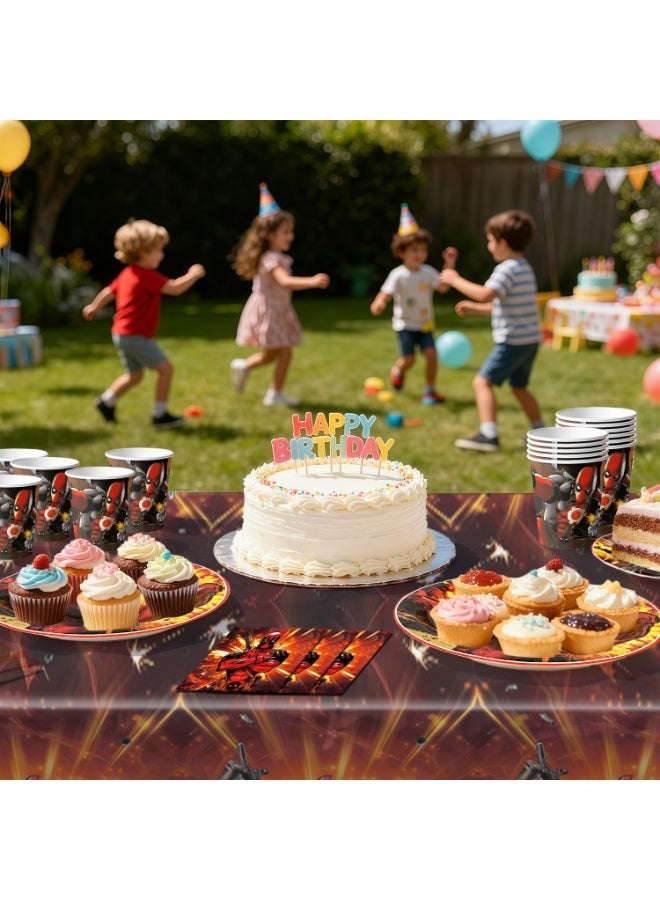 إيلوفهابرتي زينة حفلة عيد ميلاد ديدبول لـ 16 ضيفًا، 114 قطعة مجموعة أدوات مائدة حفلة ديدبول تشمل مفرش طاولة، لافتة، أطباق، مناديل، أكواب لحفلة مرتزقة مدعومة بالشيميشانغا مستلزمات الزينة - Image 5