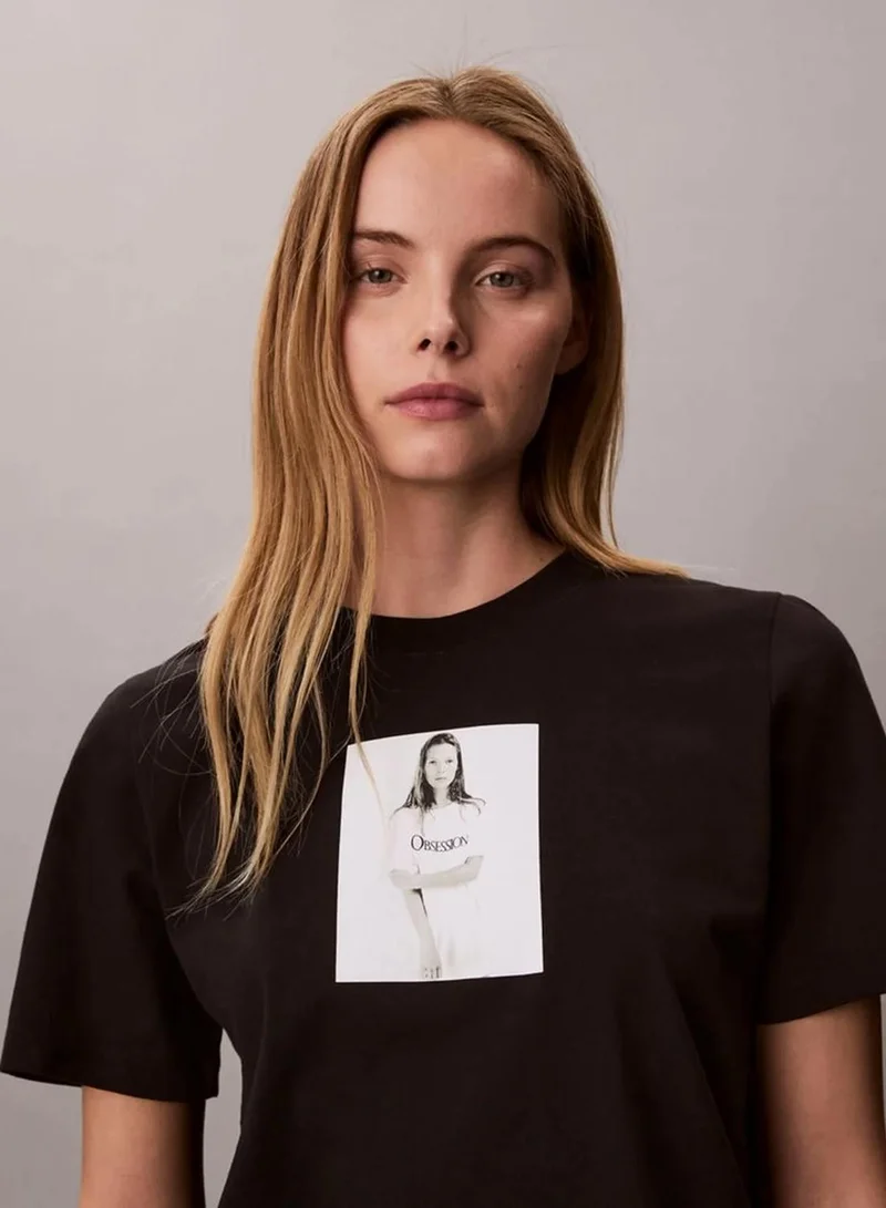 Calvin Klein Black Kate Moss Obsession Crew-Neck T-Shirt for Women | Best Price UAE