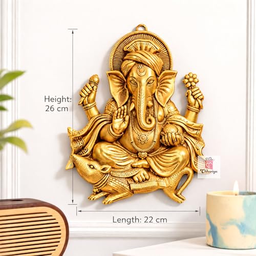 CHHARIYA CRAFTS Wall Hanging Lord Ganesh Idol Statue for Home Decor Decorative Showpiece - 26 cm (Metal, Gold) - Image 3