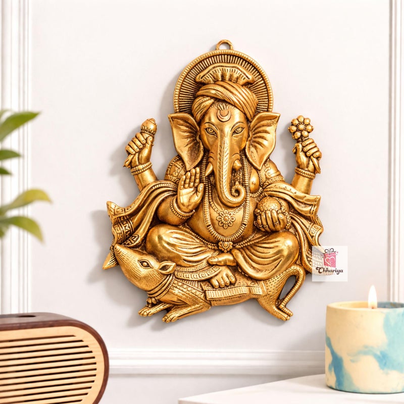CHHARIYA CRAFTS Wall Hanging Lord Ganesh Idol Statue for Home Decor Decorative Showpiece - 26 cm (Metal, Gold) - Image 4