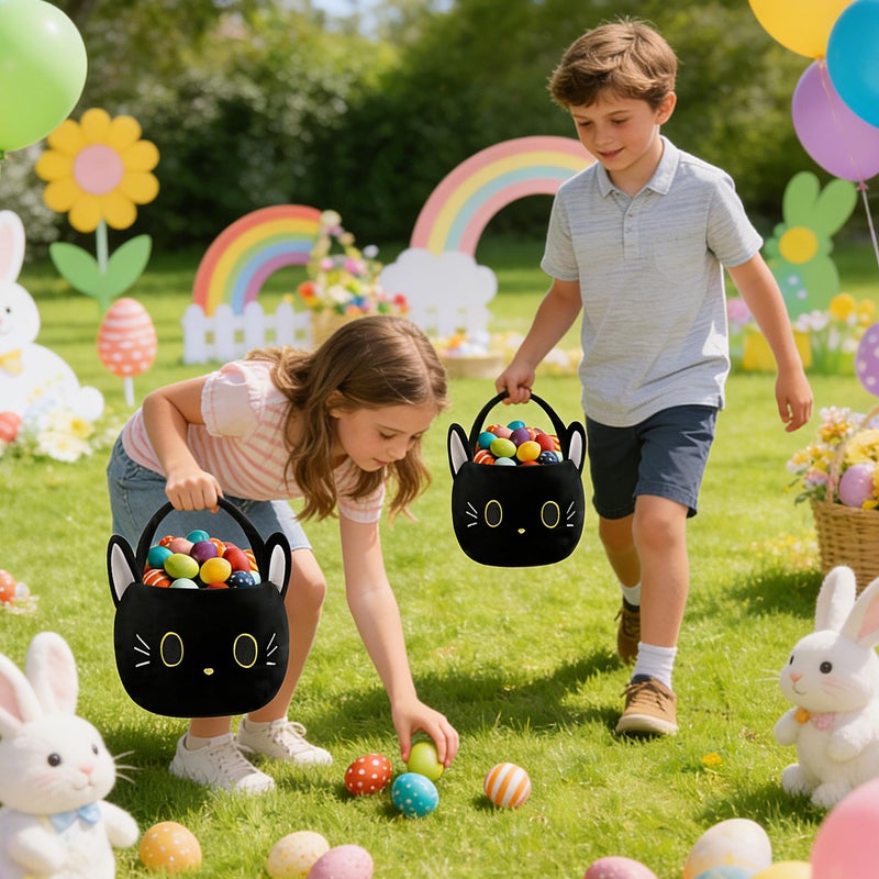 Wepop Easter Basket, Easter Baskets for Kids, Black Cat Baskets with Handle for Gifts Empty, Bunny Egg Hunting, Basket Stuffers Essentials - Image 5