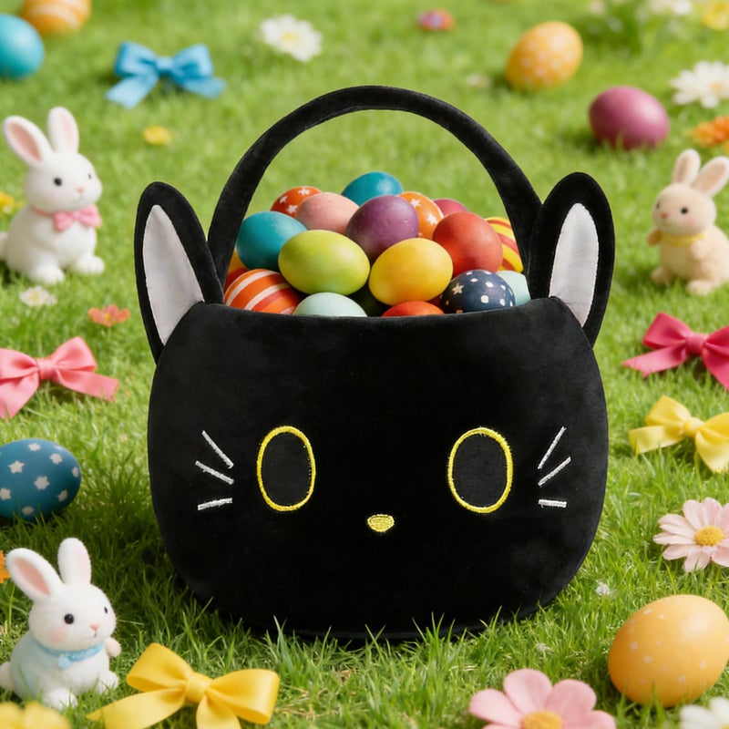Wepop Easter Basket, Easter Baskets for Kids, Black Cat Baskets with Handle for Gifts Empty, Bunny Egg Hunting, Basket Stuffers Essentials - Image 3