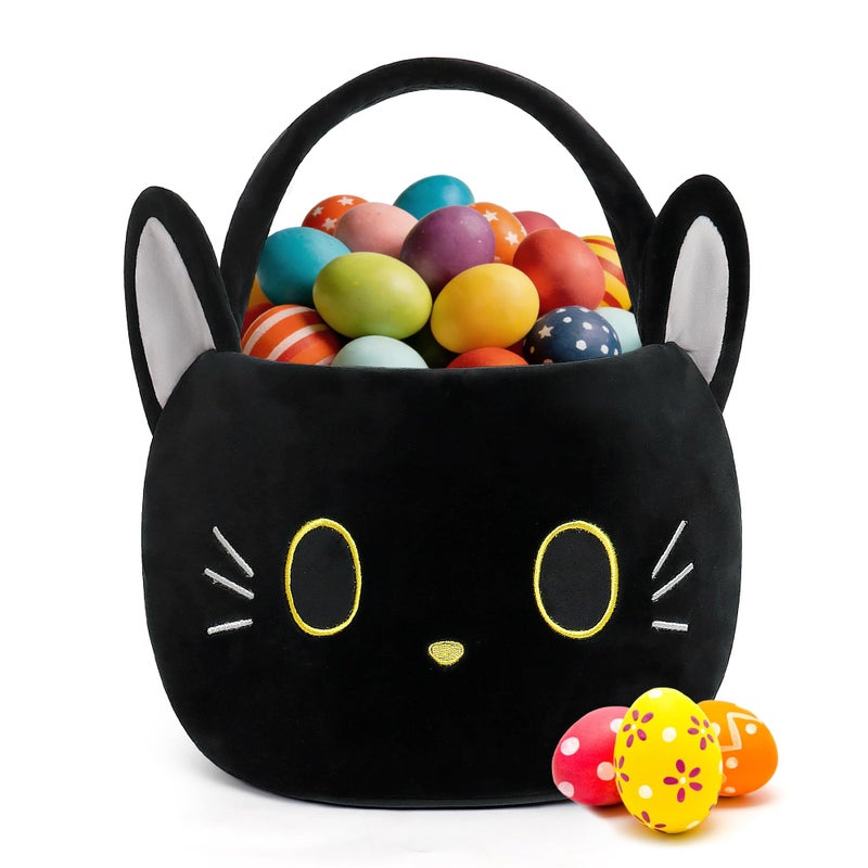 Wepop Easter Basket, Easter Baskets for Kids, Black Cat Baskets with Handle for Gifts Empty, Bunny Egg Hunting, Basket Stuffers Essentials - Image 1
