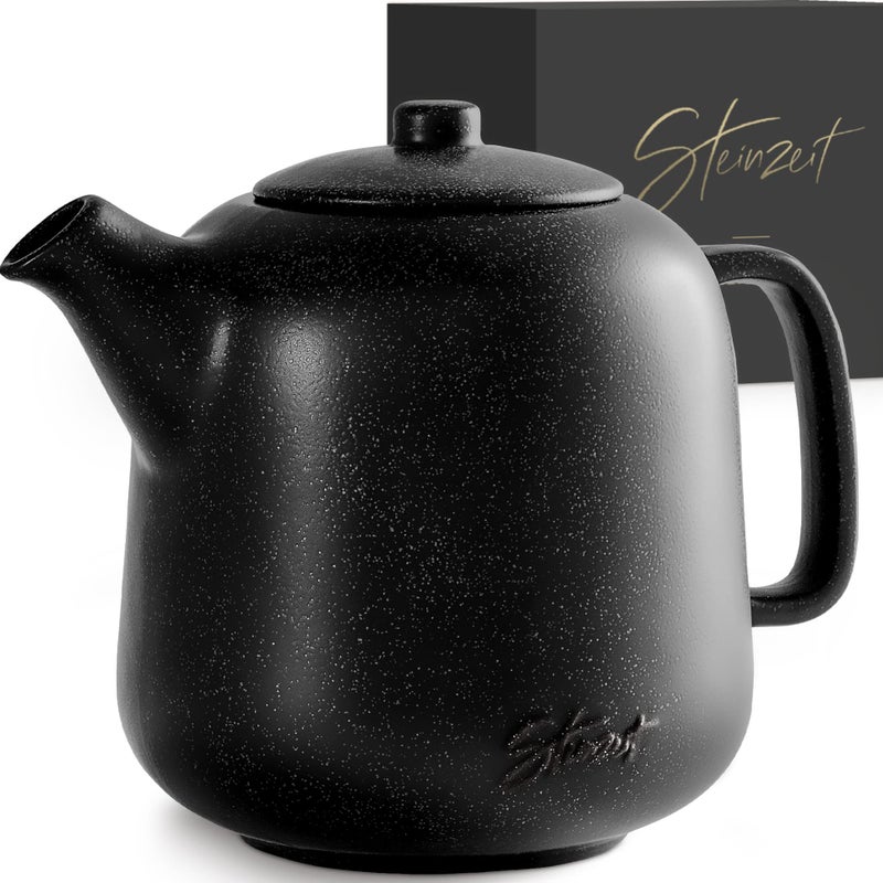 Steinzeit Design Tea Pot (44 oz) - Premium Ceramic Teapot with Infuser for Loose Tea - Black Teapot Ceramic with Removable Strainer - Image 1