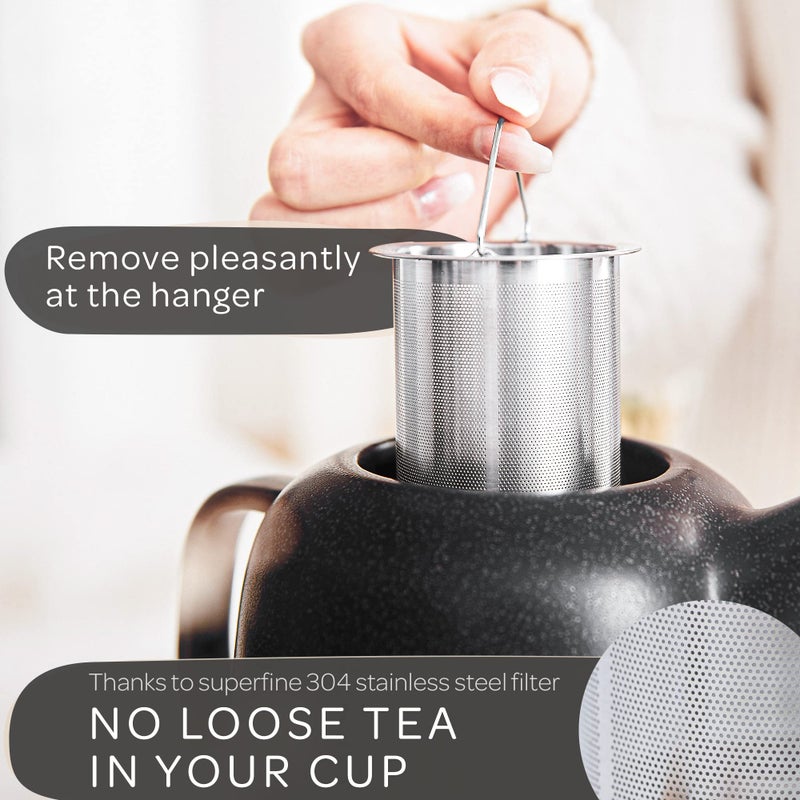 Steinzeit Design Tea Pot (44 oz) - Premium Ceramic Teapot with Infuser for Loose Tea - Black Teapot Ceramic with Removable Strainer - Image 5