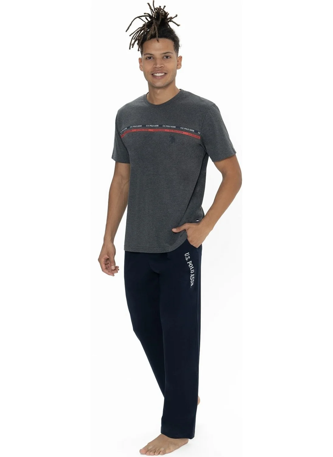 U.S. Polo Assn. 18895 Men's Short Sleeve Crew Neck Pajama Set-Anthracite Melange