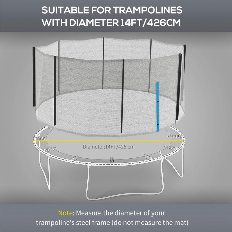 Soozier Trampoline Safety Net for 14ft Round Trampoline with 8 Straight Poles Poles Not Included, Weather Resistant Trampoline Net Replacement Enclosure with Yellow Zippered Entrance - Image 3