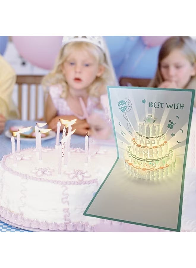 بطاقات عيد ميلاد ثلاثية الأبعاد، تشغيل موسيقى، بطاقة كعكة عيد ميلاد بإضاءة LED دافئة، بطاقات تهنئة موسيقية، هدية للنساء، الأم، الزوجة، الأخت، الفتاة - Image 2