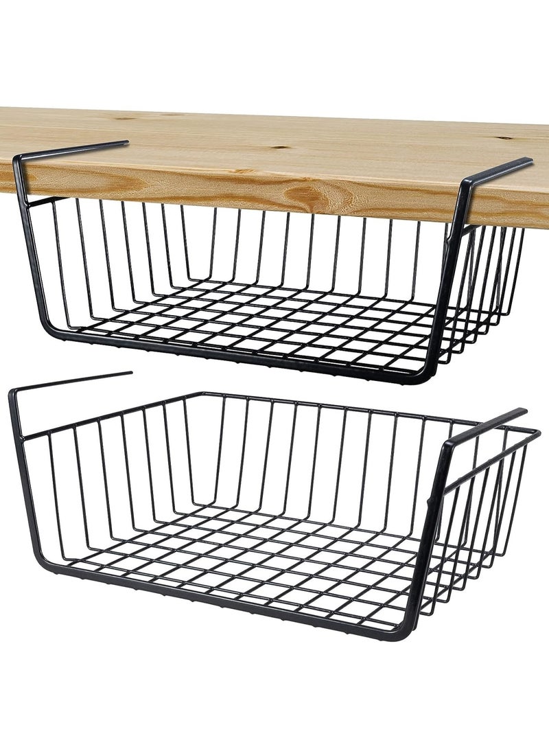 Beauenty 1Pcs Kitchen Under Shelf Storage Cabinet Basket Large Lightweight Metal Organizer Rack 37 X 24 X 11 cm (Black) - Image 1