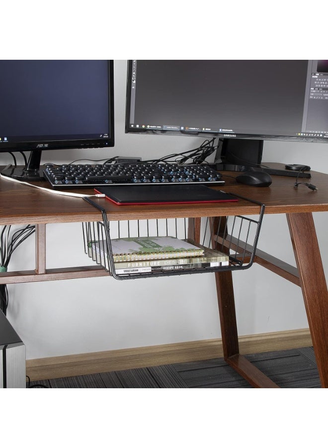 Beauenty 1Pcs Kitchen Under Shelf Storage Cabinet Basket Large Lightweight Metal Organizer Rack 37 X 24 X 11 cm (Black) - Image 2