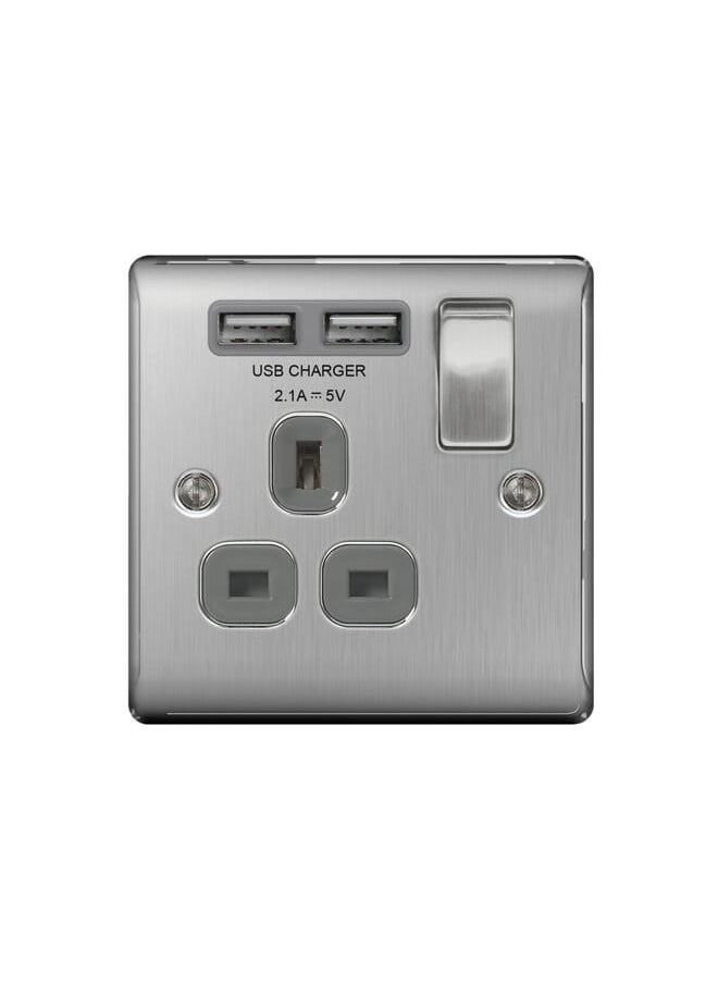 erorex - General (Bg) 2-Usb Single Wall Socket With Switch Grey - Image 1