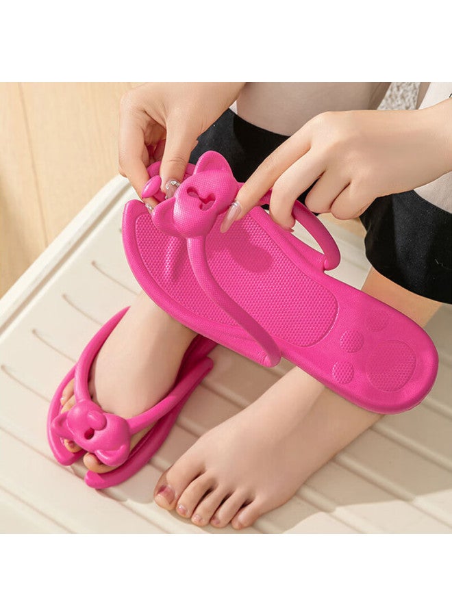 Xggc Foldable Travel Slippers For Women, Portable Non-slip Bathroom Shower Flip Flops For Men And Women, Rose Red, Size 36-37