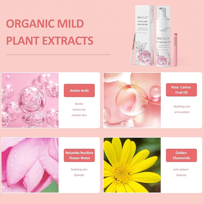 Breylee Eyelash Extension Cleanser BREYLEE Eyelash Shampoo Eyelash Extension Foam Brushes Eyelid Cleanser for Makeup Remover Paraben Sulfate Oil Free for Salon and Home Use - Image 5