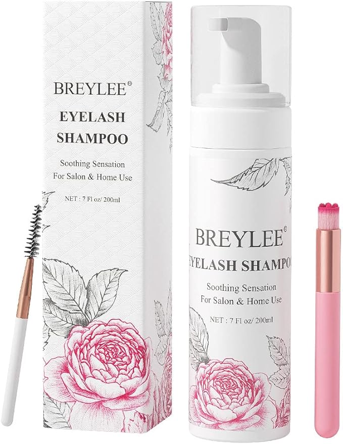 Breylee Eyelash Extension Cleanser BREYLEE Eyelash Shampoo Eyelash Extension Foam Brushes Eyelid Cleanser for Makeup Remover Paraben Sulfate Oil Free for Salon and Home Use - Image 1