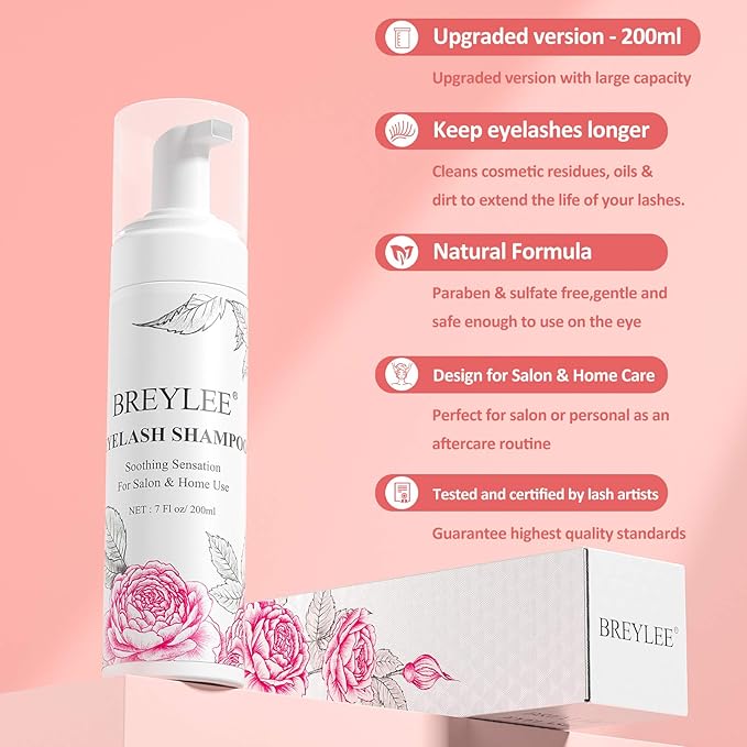 Breylee Eyelash Extension Cleanser BREYLEE Eyelash Shampoo Eyelash Extension Foam Brushes Eyelid Cleanser for Makeup Remover Paraben Sulfate Oil Free for Salon and Home Use - Image 3