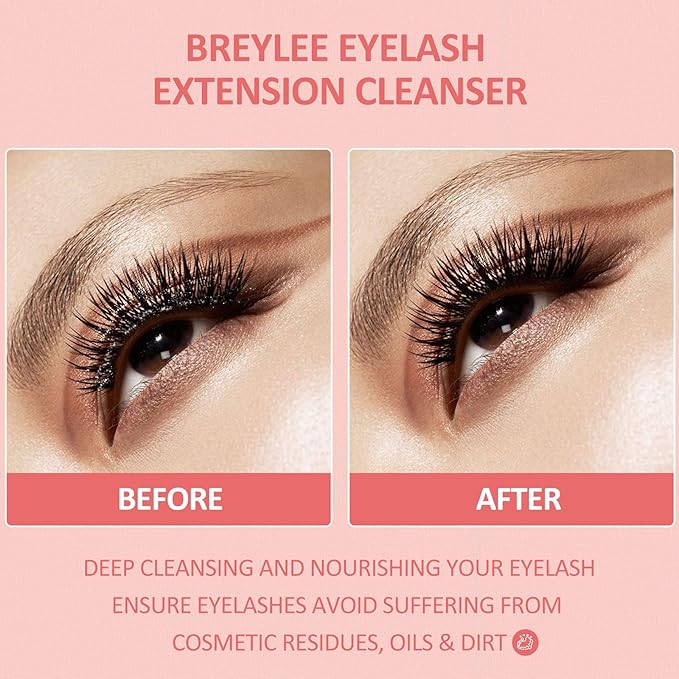Breylee Eyelash Extension Cleanser BREYLEE Eyelash Shampoo Eyelash Extension Foam Brushes Eyelid Cleanser for Makeup Remover Paraben Sulfate Oil Free for Salon and Home Use - Image 2