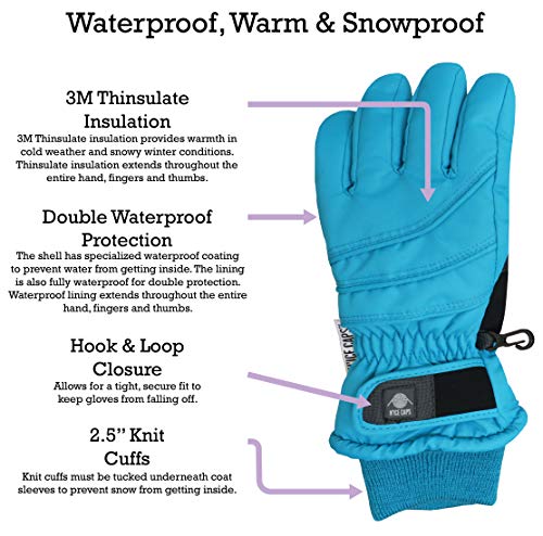 N'Ice Caps Kids Waterproof Winter Thinsulate Warm Gloves (7-8 Years, Turquoise) - Image 3