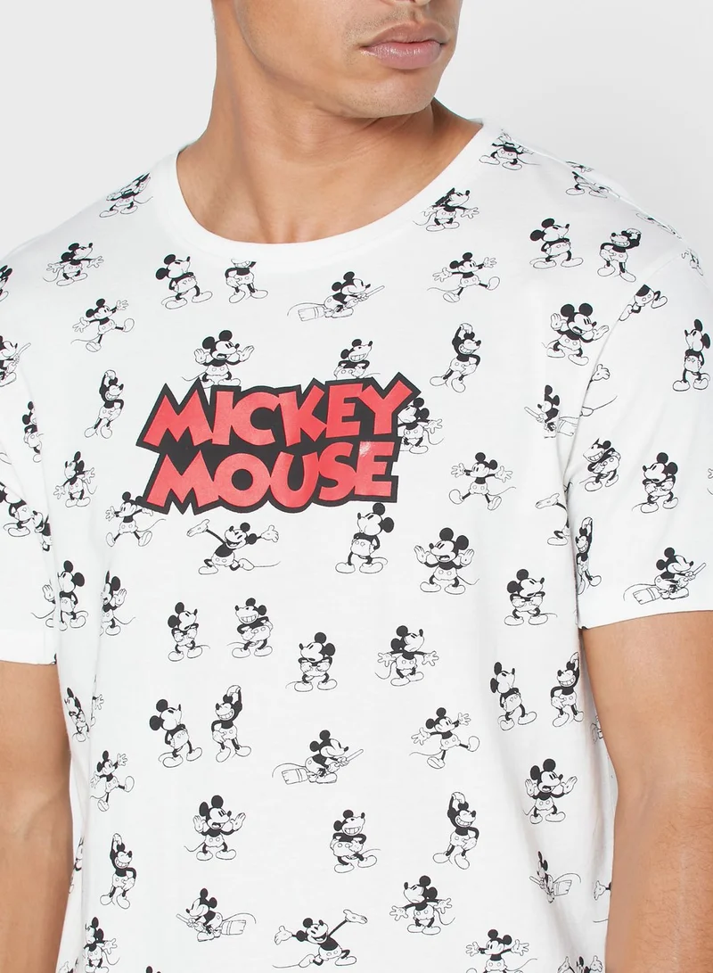 Reserved Mickey Mouse Print Crew Neck T-Shirt