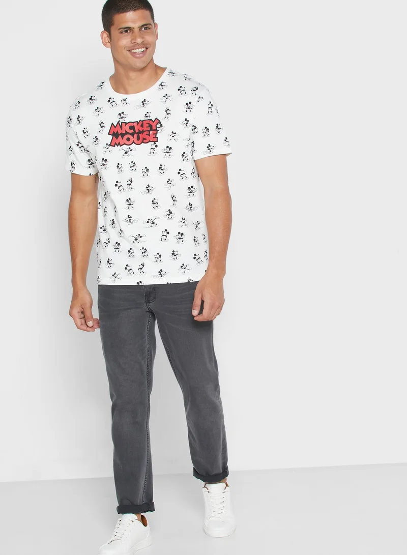 Reserved Mickey Mouse Print Crew Neck T-Shirt