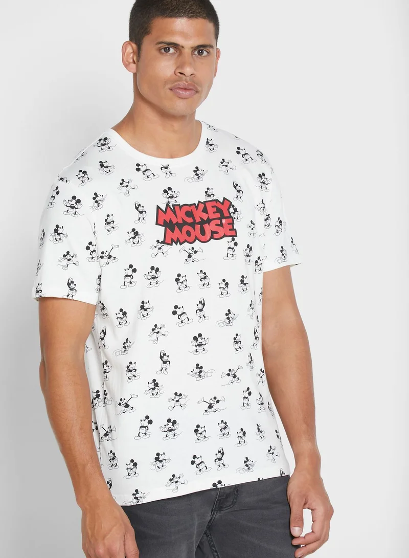 Reserved Mickey Mouse Print Crew Neck T-Shirt