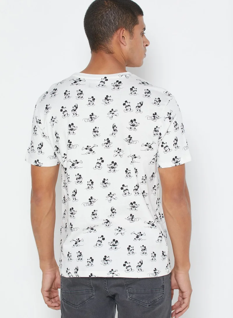 Reserved Mickey Mouse Print Crew Neck T-Shirt
