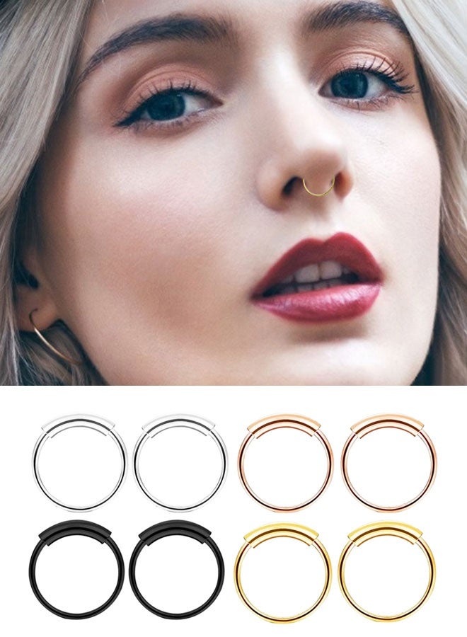 HAWAWA 4 Pairs 20G Nose Piercing Hoop 8mm Stainless Steel Hypoallergenic Earrings Cartilage Helix Lobes Septum Nose Ring Hinge Sleeper Body Piercing Jewelry - Image 1