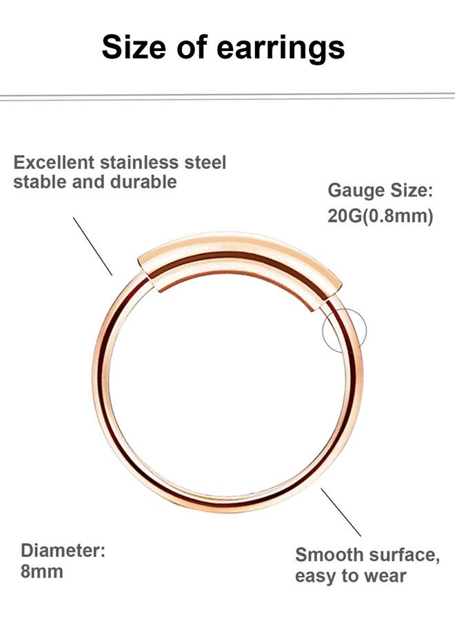 HAWAWA 4 Pairs 20G Nose Piercing Hoop 8mm Stainless Steel Hypoallergenic Earrings Cartilage Helix Lobes Septum Nose Ring Hinge Sleeper Body Piercing Jewelry - Image 2