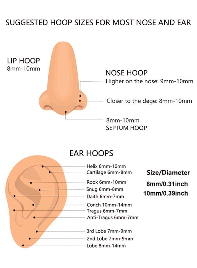 HAWAWA 4 Pairs 20G Nose Piercing Hoop 8mm Stainless Steel Hypoallergenic Earrings Cartilage Helix Lobes Septum Nose Ring Hinge Sleeper Body Piercing Jewelry - Image 4