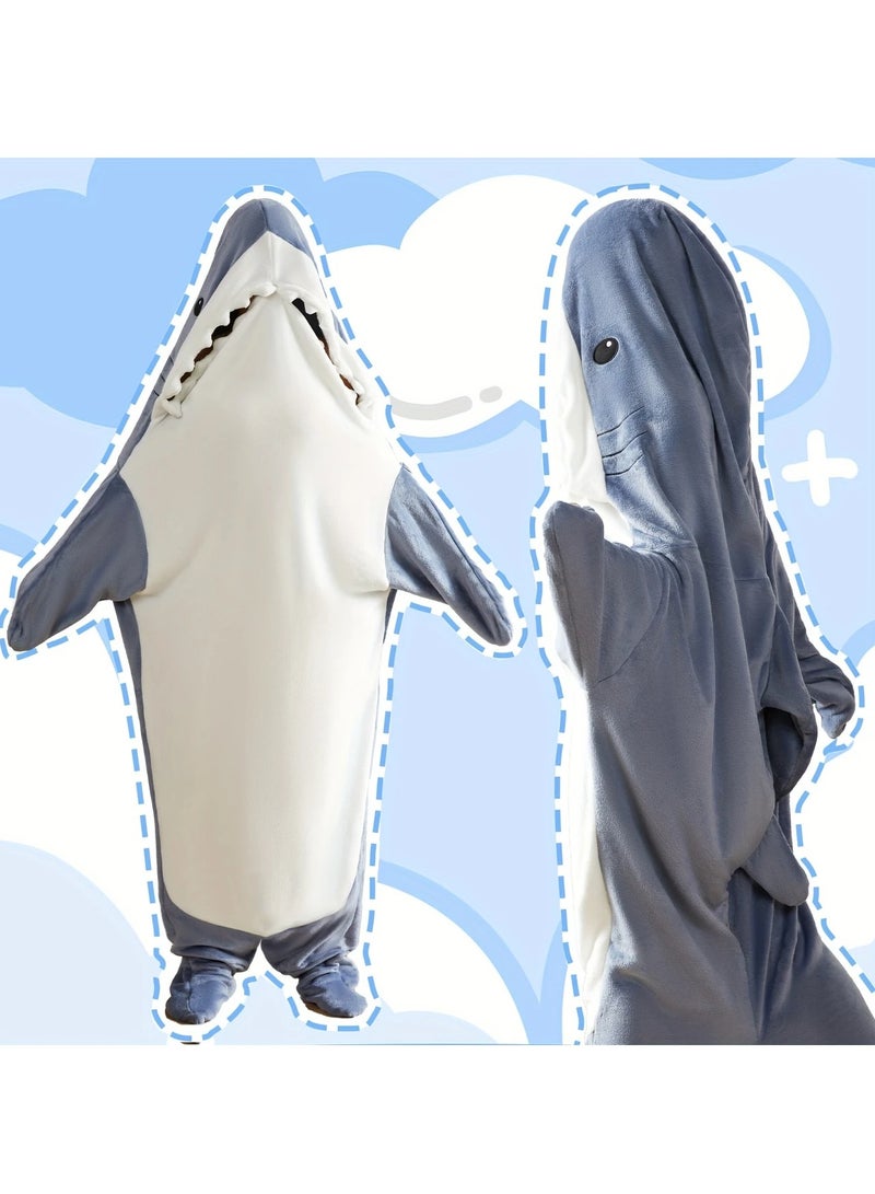 M MIAOYAN Shark-Shaped Wearable Flannel Sleeping Bag – Cartoon Onesie Blanket for Home, Nap & AC Room Comfort - Image 1