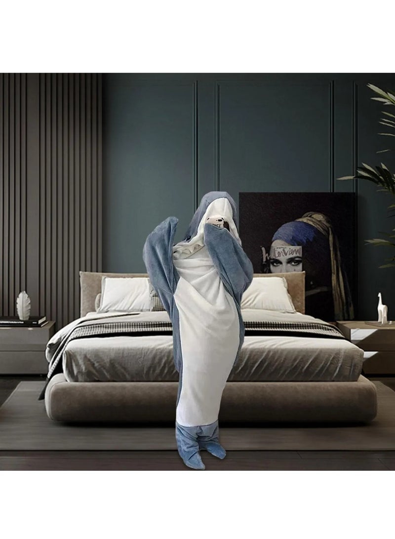 M MIAOYAN Shark-Shaped Wearable Flannel Sleeping Bag – Cartoon Onesie Blanket for Home, Nap & AC Room Comfort - Image 3