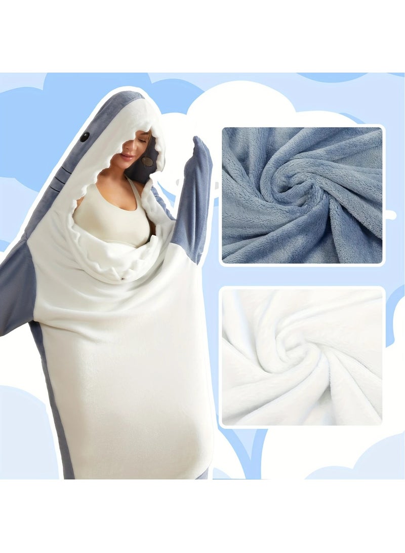 M MIAOYAN Shark-Shaped Wearable Flannel Sleeping Bag – Cartoon Onesie Blanket for Home, Nap & AC Room Comfort - Image 2