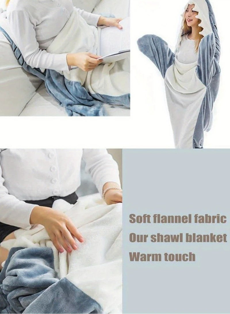 M MIAOYAN Shark-Shaped Wearable Flannel Sleeping Bag – Cartoon Onesie Blanket for Home, Nap & AC Room Comfort - Image 4