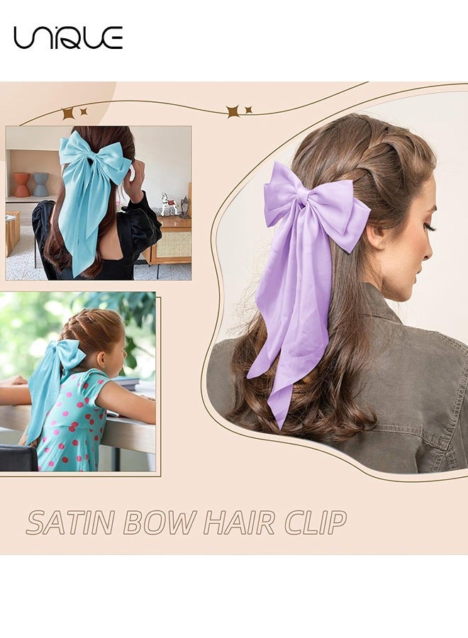 Unique Big Bow Hair Clips 2pcs, Long Tail French Hair Bows for Women Girl, Satin Silky Bow Hair Barrette, Sky Blue Purple Bow Hair Dress Up Accessories for Party/Show/Wedding - Image 5