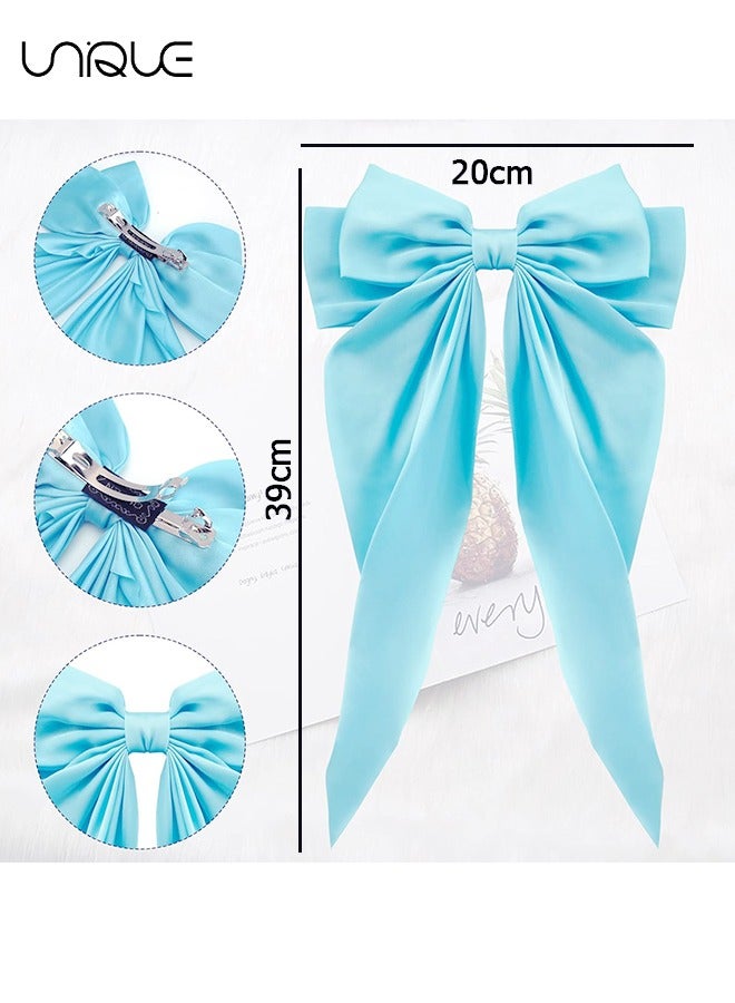 Unique Big Bow Hair Clips 2pcs, Long Tail French Hair Bows for Women Girl, Satin Silky Bow Hair Barrette, Sky Blue Purple Bow Hair Dress Up Accessories for Party/Show/Wedding - Image 2